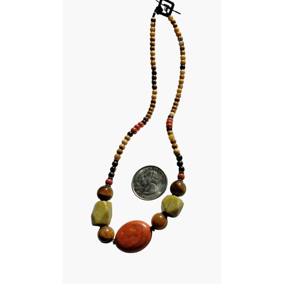 Earth Tone Necklace Toggle Clasp Natural Stone Beads Rustic Elegance 17 inch - Picture 5 of 6